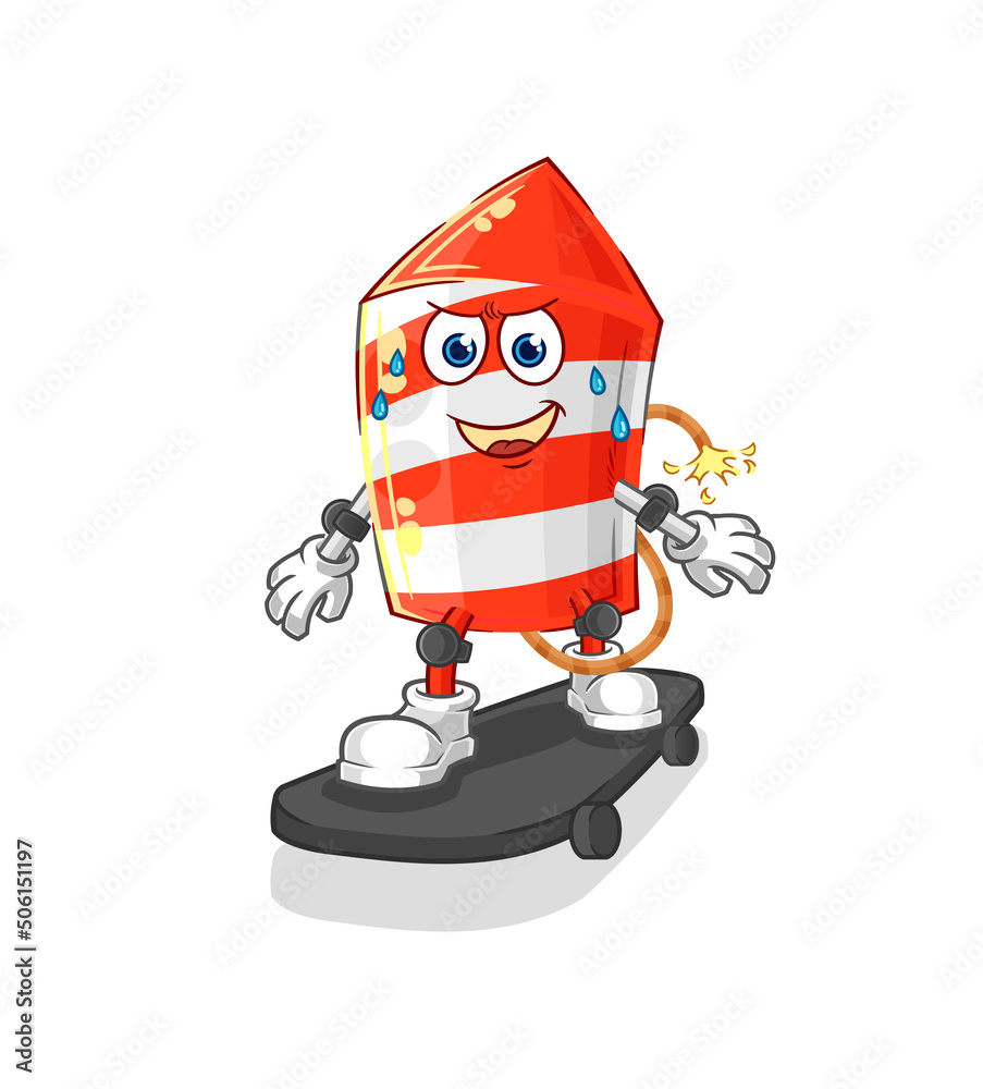 fireworks rocket riding skateboard cartoon character vector fireworks rocket riding skateboard cartoon character vector