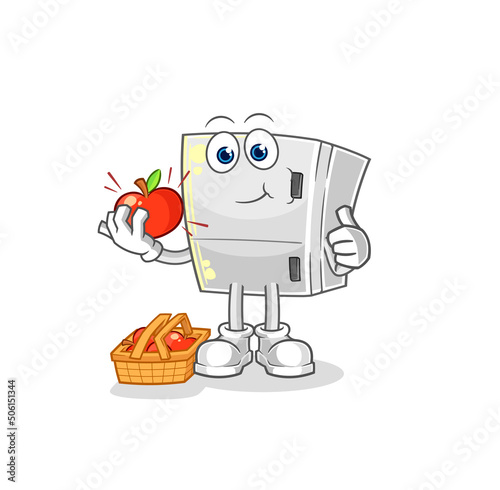fridge eating an apple illustration. character vector
