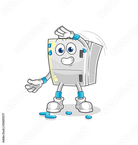 fridge stretching character. cartoon mascot vector