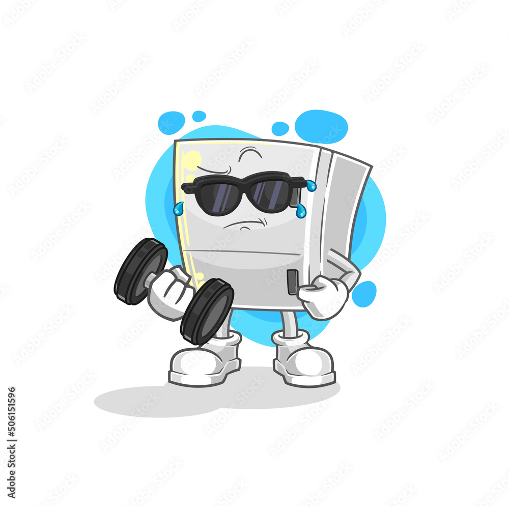 fridge lifting dumbbell vector. cartoon character fridge lifting dumbbell vector. cartoon character