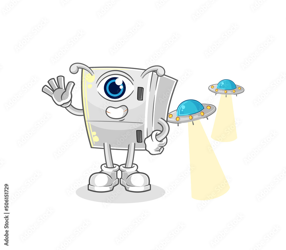 fridge alien cartoon mascot vector fridge alien cartoon mascot vector