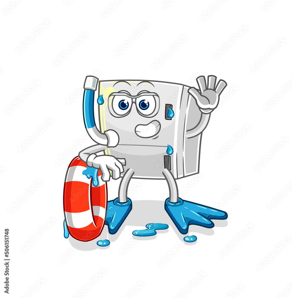 fridge swimmer with buoy mascot. cartoon vector