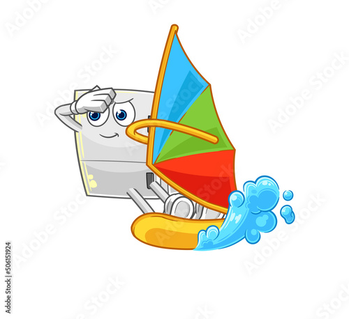 fridge windsurfing character. mascot vector