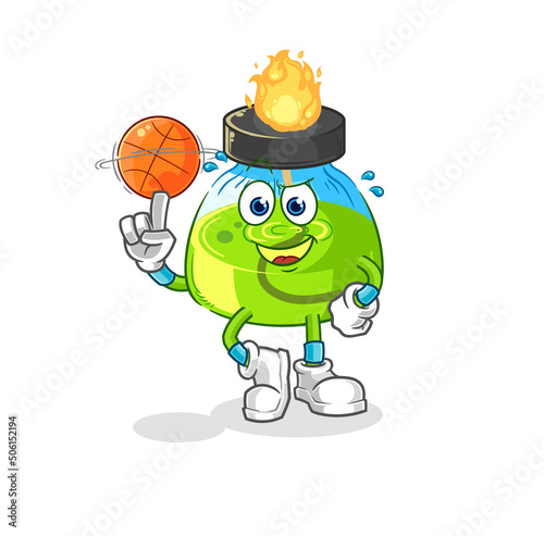 laboratory spirit lamp playing basket ball mascot. cartoon vector