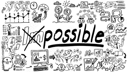 Business words and phrases typography doodle graphic with concept icons and symbols