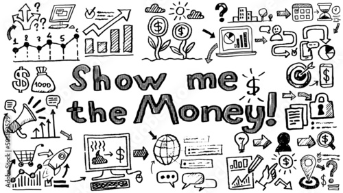 Business words and phrases typography doodle graphic with concept icons and symbols
