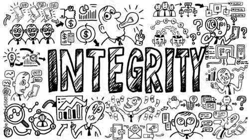 Business words and phrases typography doodle graphic with concept icons and symbols