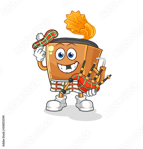 record player scottish with bagpipes vector. cartoon character