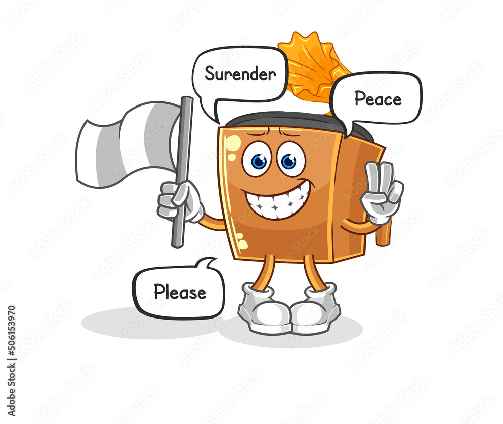 record player hold surrender flag mascot. cartoon vector record player hold surrender flag mascot. cartoon vector