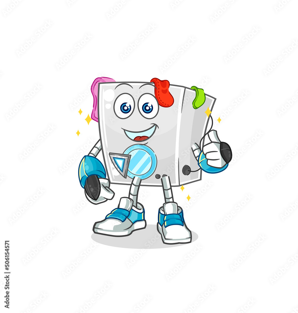washing machine robot character. cartoon mascot vector