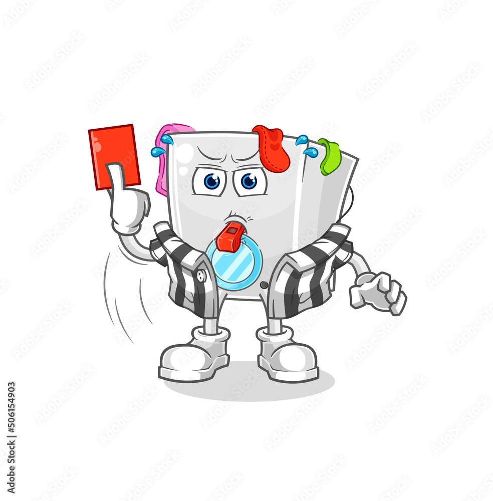 washing machine referee with red card illustration. character vector