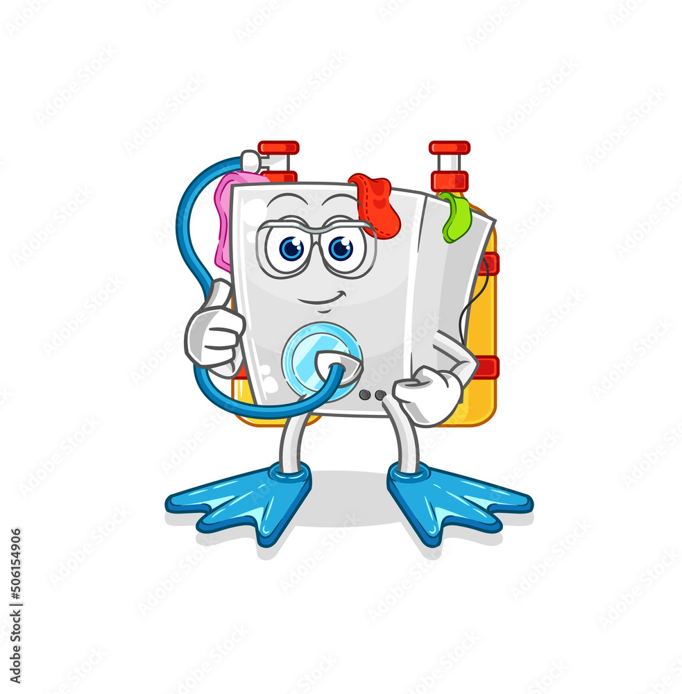 washing machine diver cartoon. cartoon mascot vector