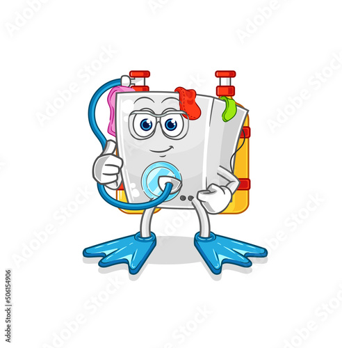 washing machine diver cartoon. cartoon mascot vector