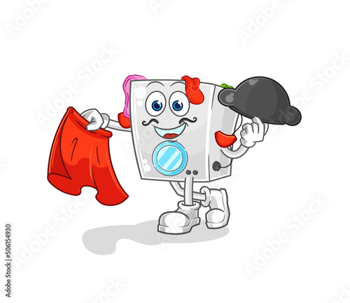 washing machine matador with red cloth illustration. character vector
