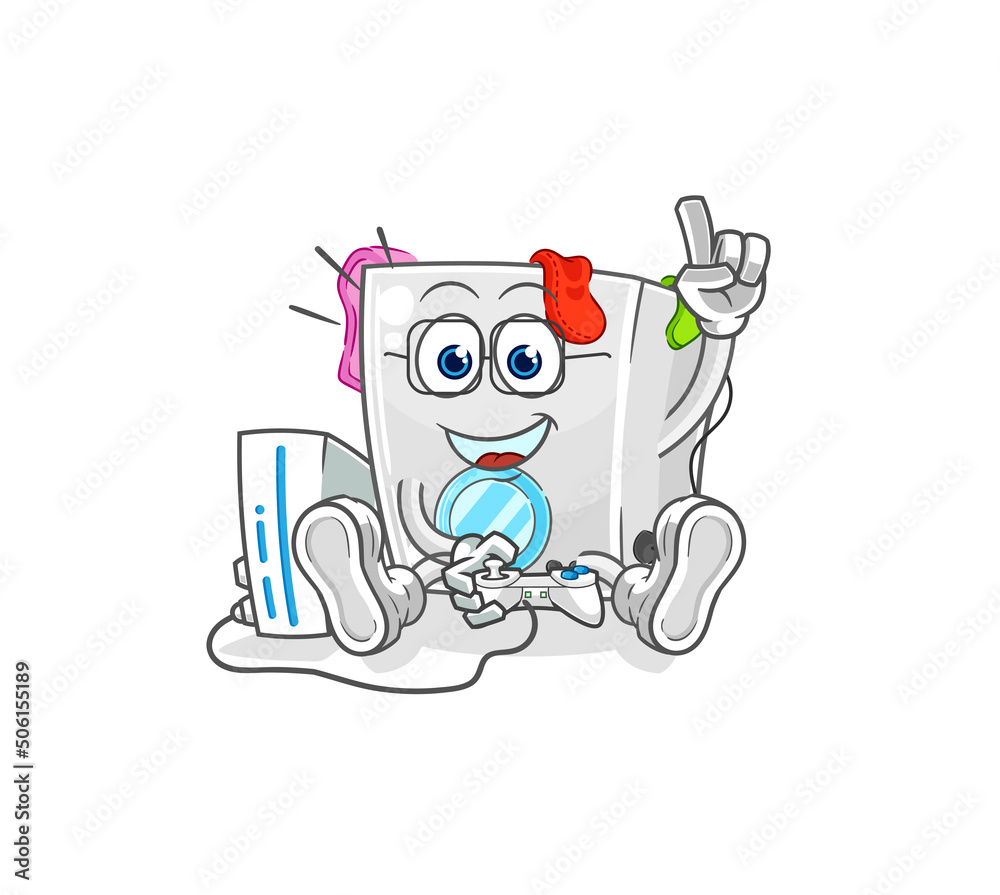 washing machine playing video games. cartoon character