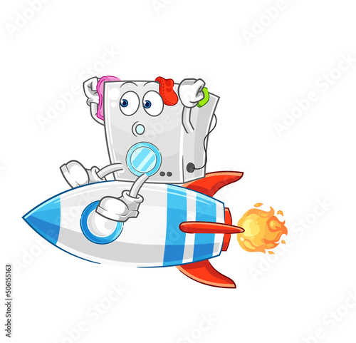 washing machine ride a rocket cartoon mascot vector