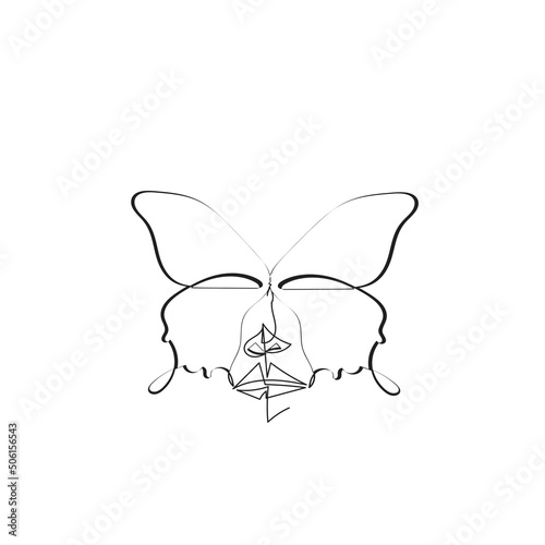Continuous line drawing. person face and a butterfly. Illustration icon vector © sutarlan