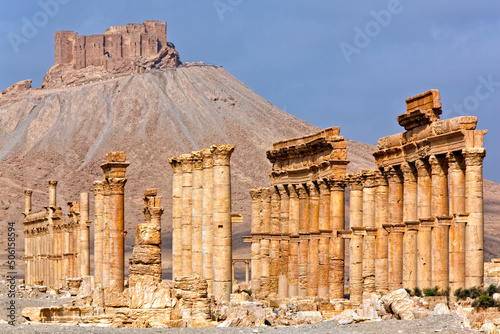 Colonnade and Castle Palmyra Syria photo