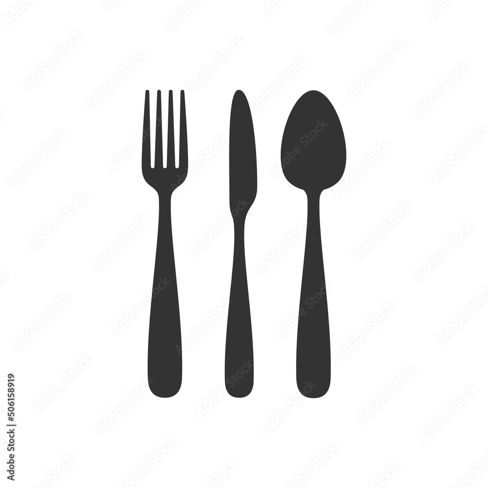 Silhouette fork, spoon and knife icon on white background Silhouette fork, spoon and knife icon on white background