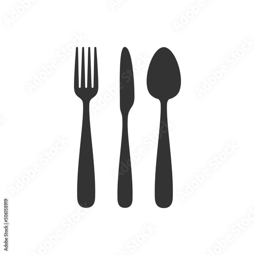 Silhouette fork, spoon and knife icon on white background
