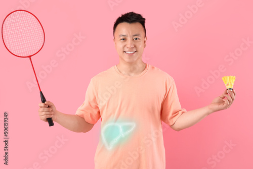 Sporty Asian badminton play...