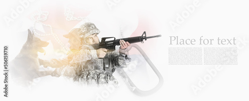 Mature male soldier aiming ...
