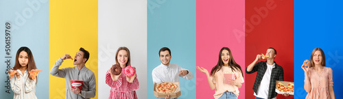 Set of young people eating ...