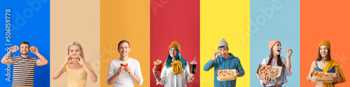 Set of young people eating ...