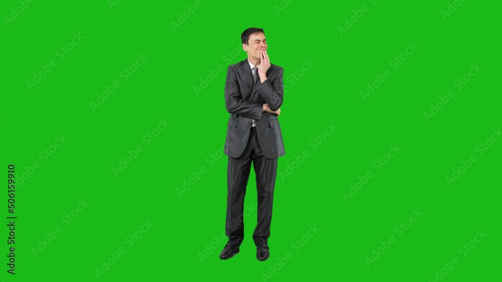 Worried businessman in suit thinking on problem. Chroma key