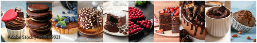 Set of delicious chocolate desserts, closeup