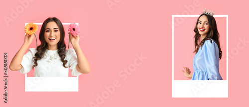 Beautiful young women looki...