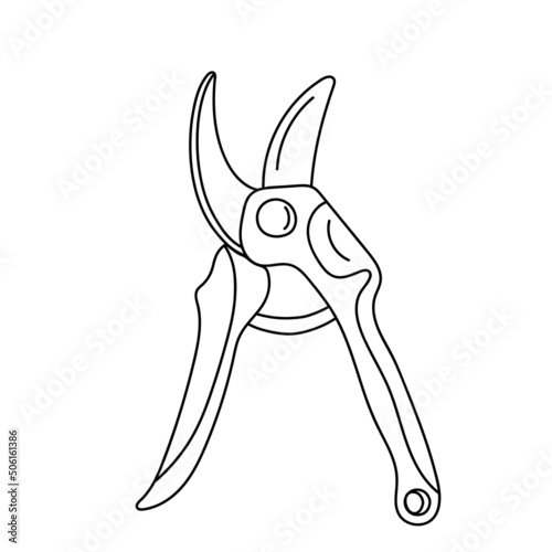 Vector illustration of a pruning shears in the doodle style isolated on a white background.