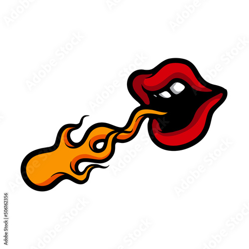 Mouth spitting fire cartoon vector illustration