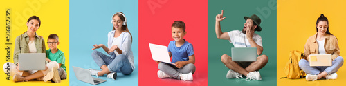 Set of people with laptops ...