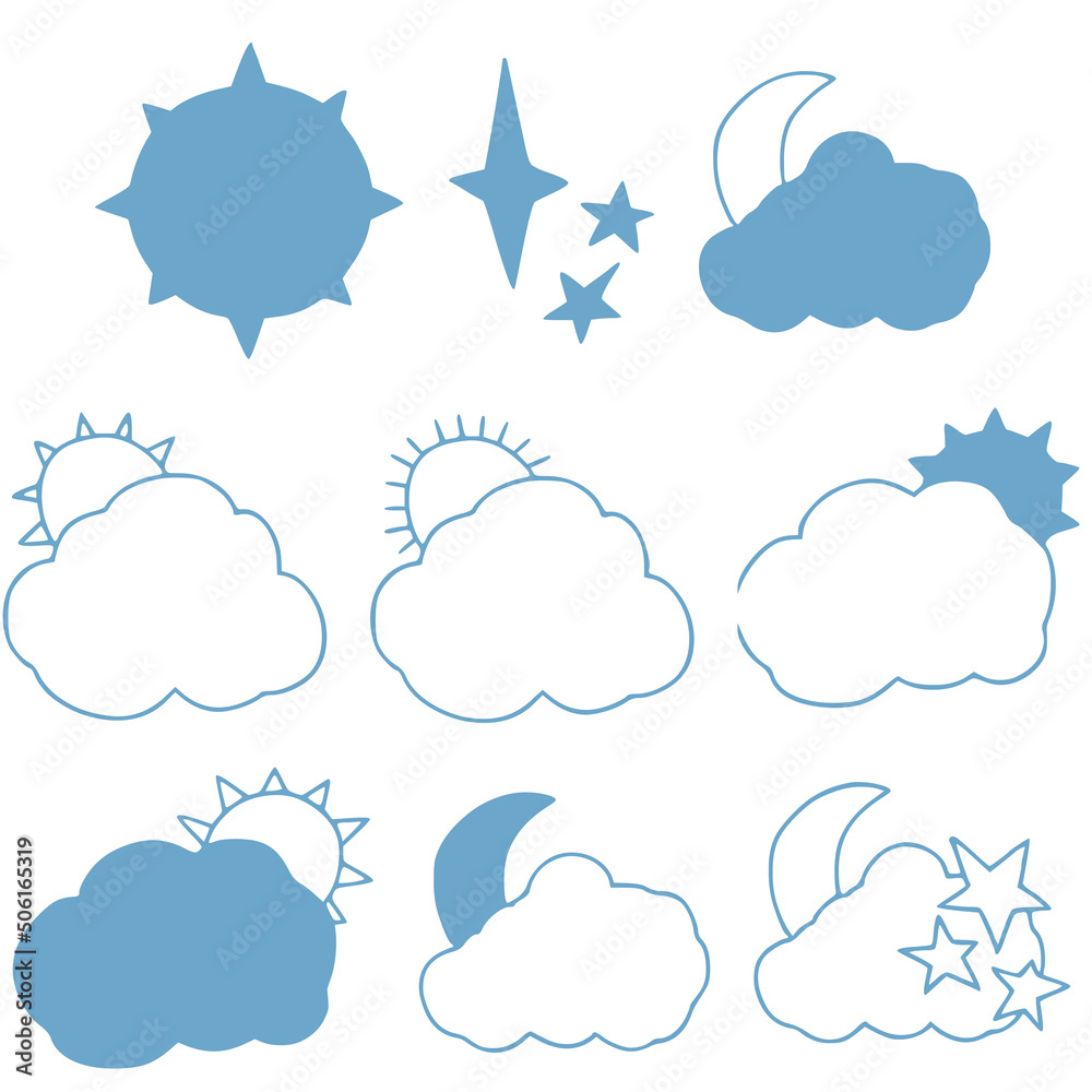 Fototapeta premium simple illustration of sun, moon, stars, clouds