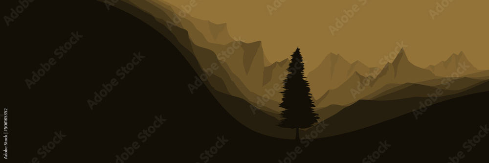 mountain flat design vector banner template good for web banner, ads banner, tourism banner, wallpaper, background template, and adventure design backdrop
