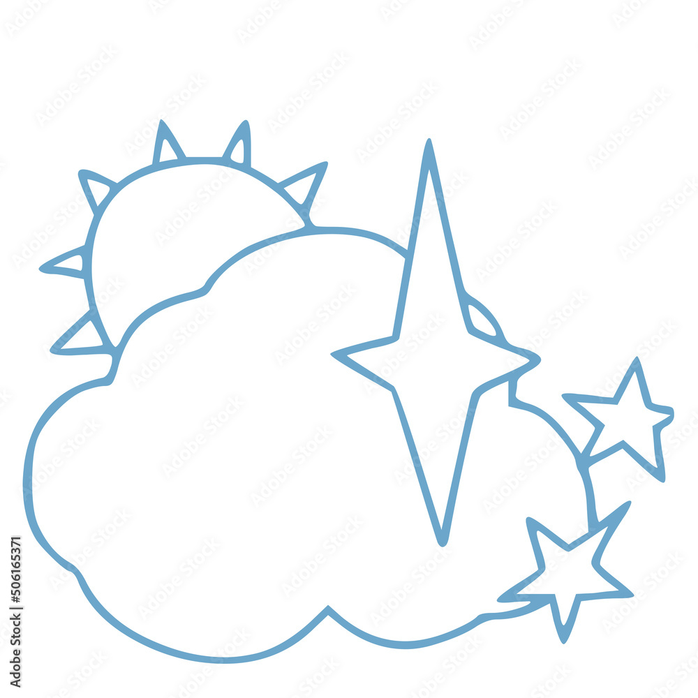 simple illustration of sun with cloud and stars simple illustration of sun with cloud and stars