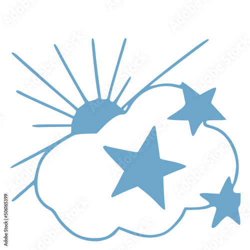simple illustration of sun with cloud and stars