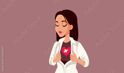 Sad Woman with Broken Heart Suffering after Break-up Vector Illustration