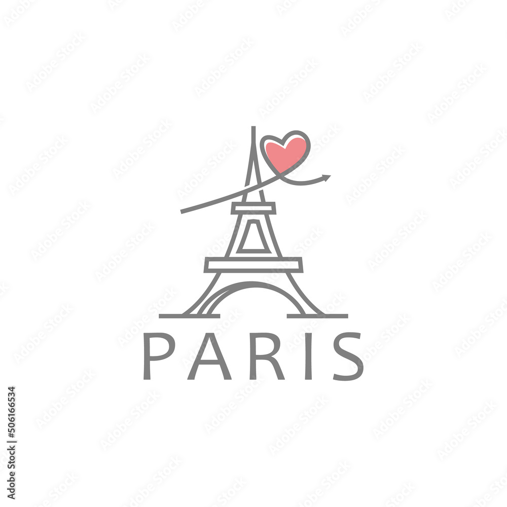 Eiffel Tower with hearts love logo design vector illustration Eiffel Tower with hearts love logo design vector illustration