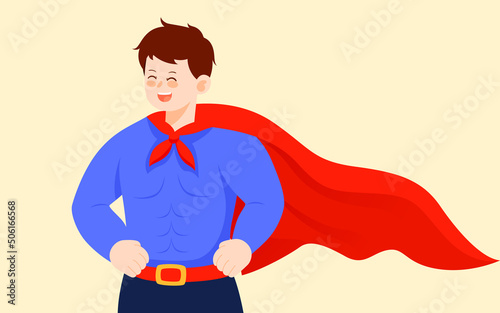 Dad wearing superman costume on fathers day, parent-child interaction, vector illustration