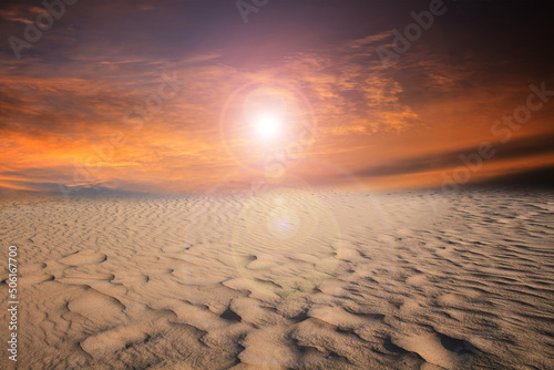 Dry and hot summers  cracked soil  ground on field with some small  green plants. texture of earth during drought sun set.