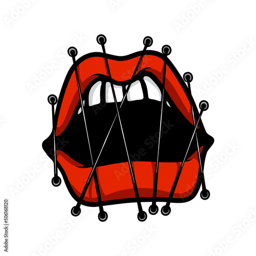 Stitched mouth cartoon vector illustration