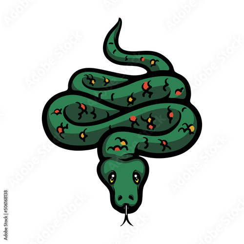 Green snake. Reptile, serpent cartoon vector illustration