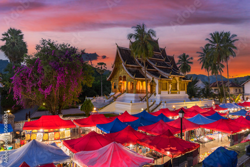 The night souvenir market in front of National museum of Luang Prabang, Laos. © tortoon
