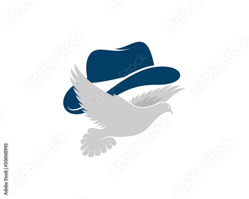 Flying pigeon with hat on the top