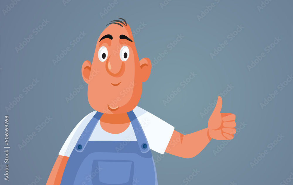 Smiling Worker Holding Thumbs Up Vector Cartoon Illustration