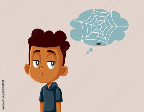 Bored Little Boy Thinking of Nothing Vector Cartoon Illustration