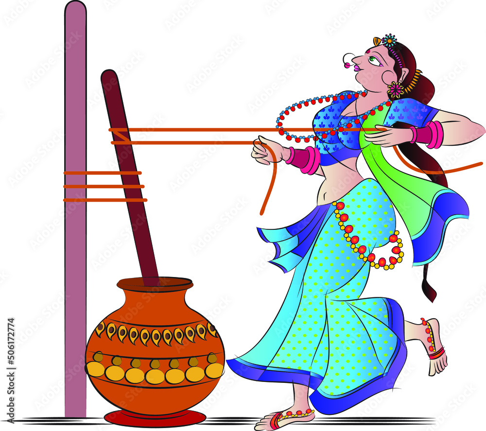 Indian village morning rituals. the lady churning buttermilk for butter