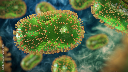 Monkeypox viruses, pathogen closeup, infectious zoonotic disease 
